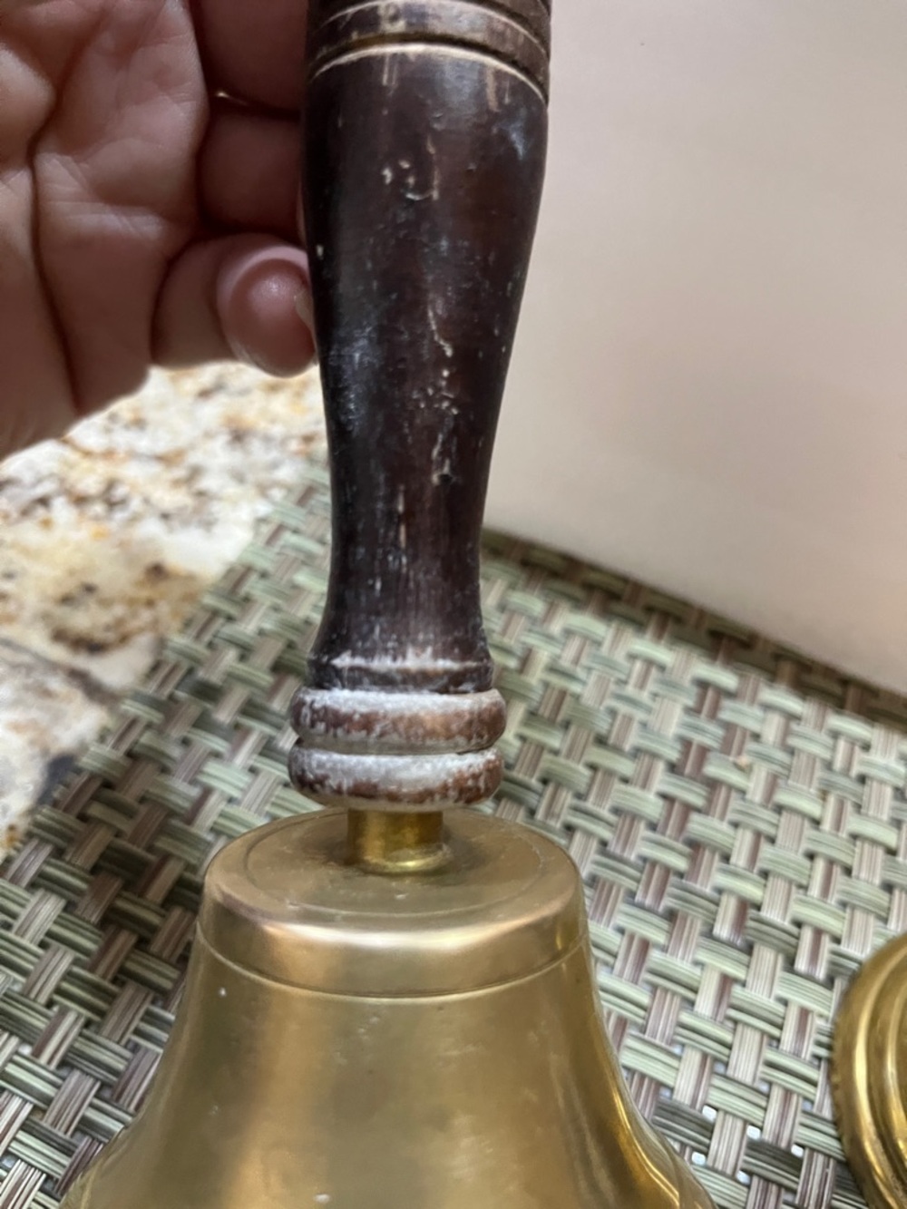 Vintage Brass Hand Bells with Wood Handles - Set of 2 - Picture 4 of 8
